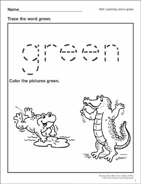 Download Green: Preschool Basic Skills (Colors) | Printable Skills Sheets