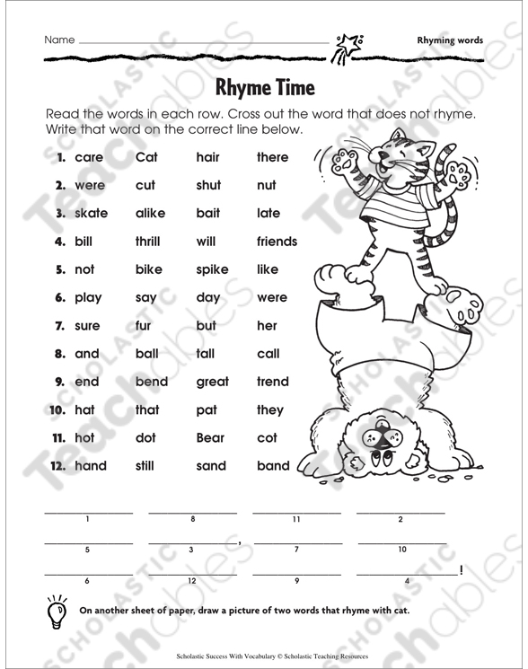 rhyme time rhyming words grade 1 printable skills sheets