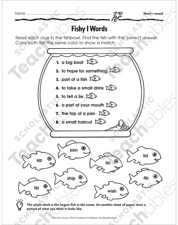 Fishy I Words (Short-I sound) | Printable Skills Sheets