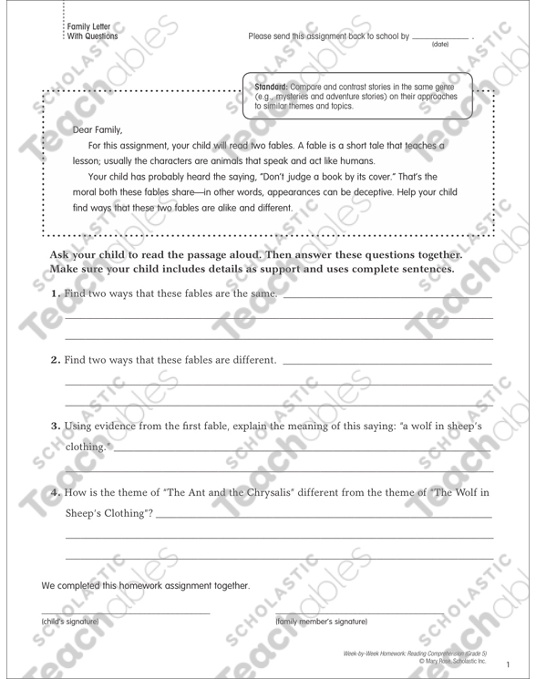 Two Fables Paired Texts Reading Homework Printable Texts And