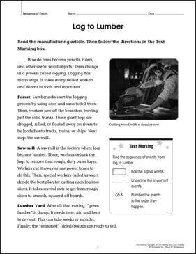 Log to Lumber (Sequence of Events): Close Reading | Printable ...