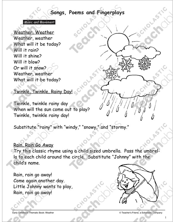Weather: Songs, Poems, and Movement | Printable Lesson Plans ...