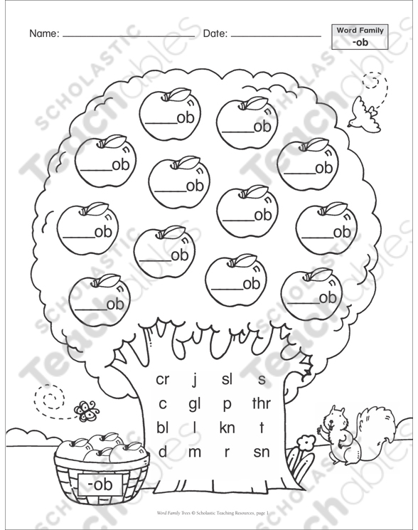 Short Vowel (-Ob): Word Family Tree | Printable Skills Sheets