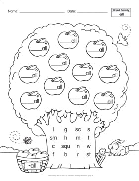 variant vowels all word family tree printable skills
