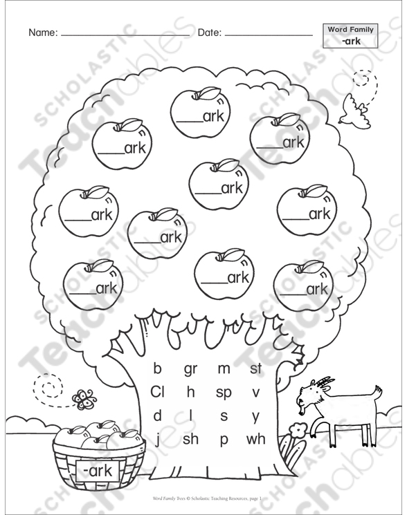 Variant Vowels (-ark): Word Family Tree | Printable Skills Sheets
