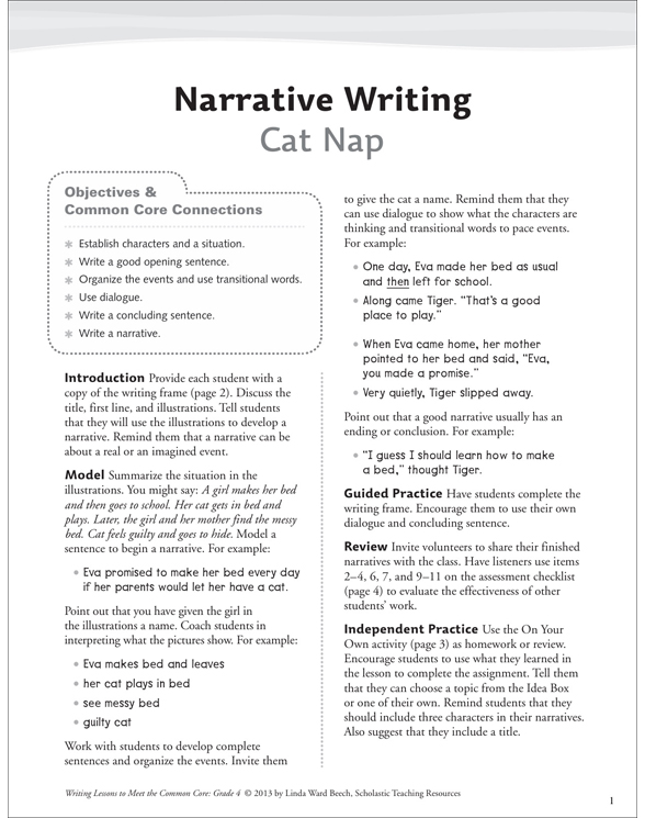 Cat Nap: Narrative Writing Lesson | Printable Assessment Tools and ...
