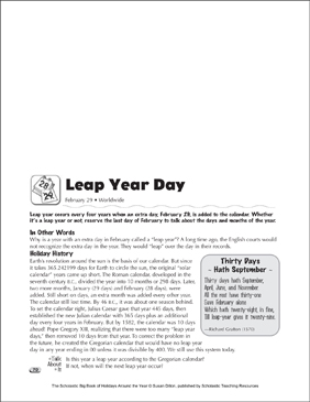 Leap Year Day: Holiday Ideas | Printable Lesson Plans and Ideas