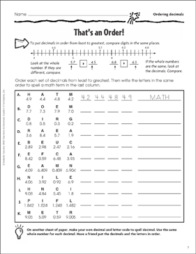 That's an Order! (Ordering Decimals) | Printable Skills Sheets