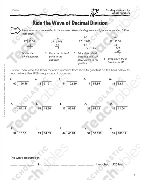 Ride the Wave of Decimal Division (Whole Numbers) | Printable ...
