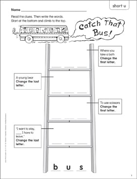 Catch That Bus Short U Word Ladder K 1 Printable Skills Sheets