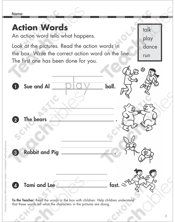 action verbs grade 2 collection printable differentiation collections