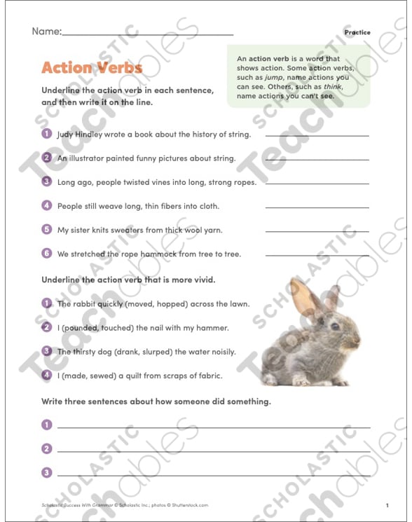 action verbs grade 2 collection printable differentiation collections