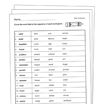 antonyms grade 3 collection printable differentiation collections