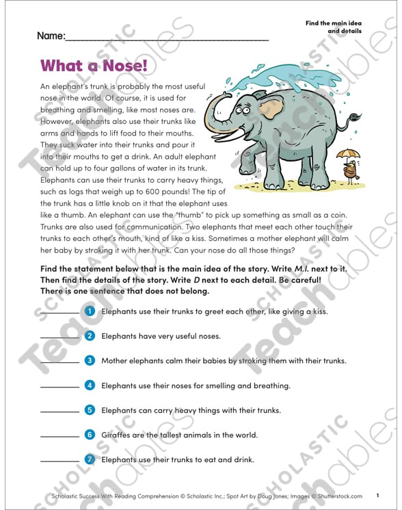 Finding the Main Idea Grade 5 Collection | Printable ...