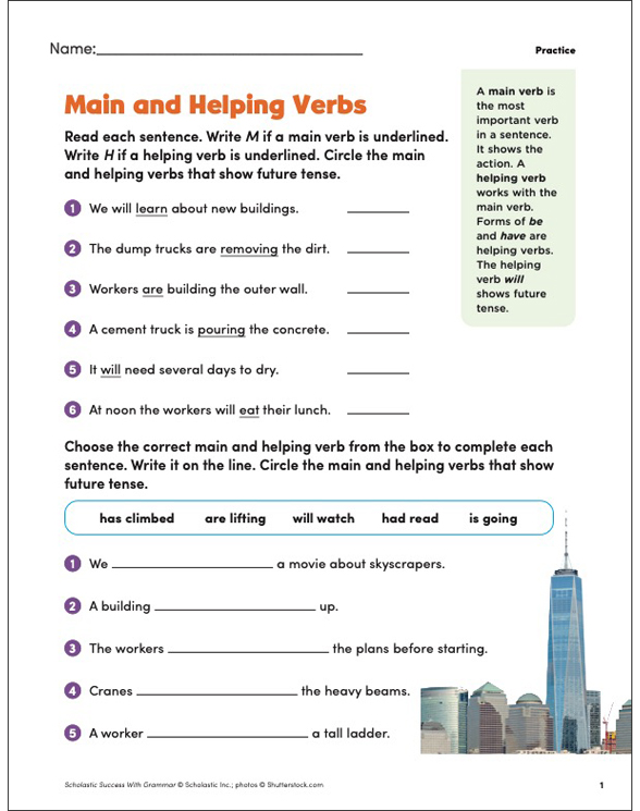Helping and Linking Verbs Grade 3 Collection Printable Leveled