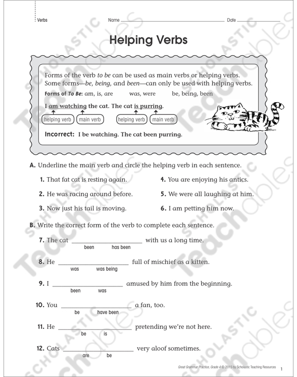 Helping and Linking Verbs Grade 3 Collection | Printable Leveled ...