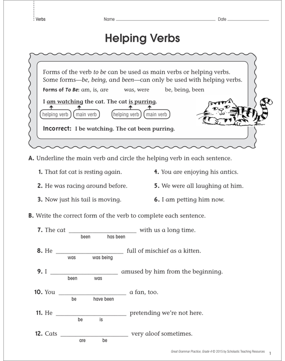 Helping and Linking Verbs Grade 3 Collection Printable Leveled