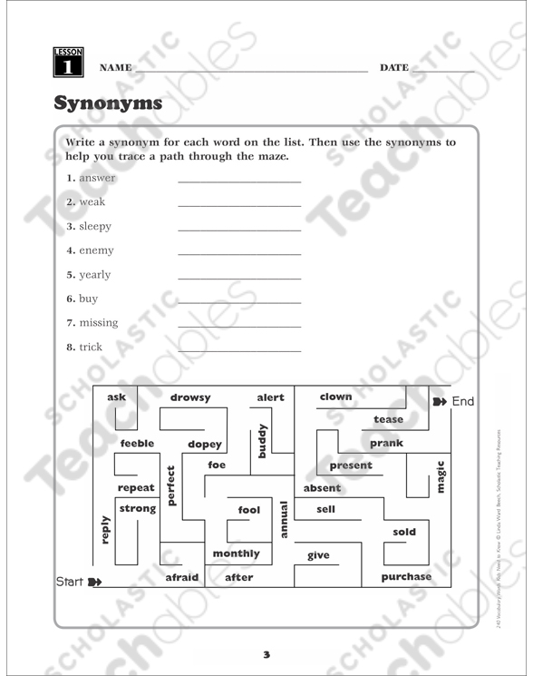 Synonyms Grade 3 Collection Printable Leveled Learning Collections