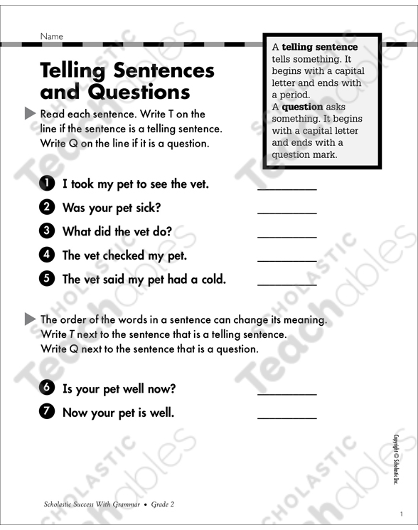 Types Of Sentences Grade 1 Collection Printable Leveled Learning