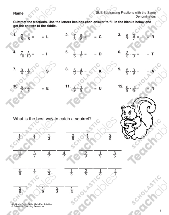 Fractions w/Like Denominators Grade 4 Collection | Printable Leveled ...