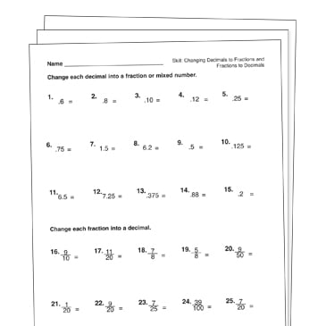 fractions to decimals grade 5 collection printable differentiation collections