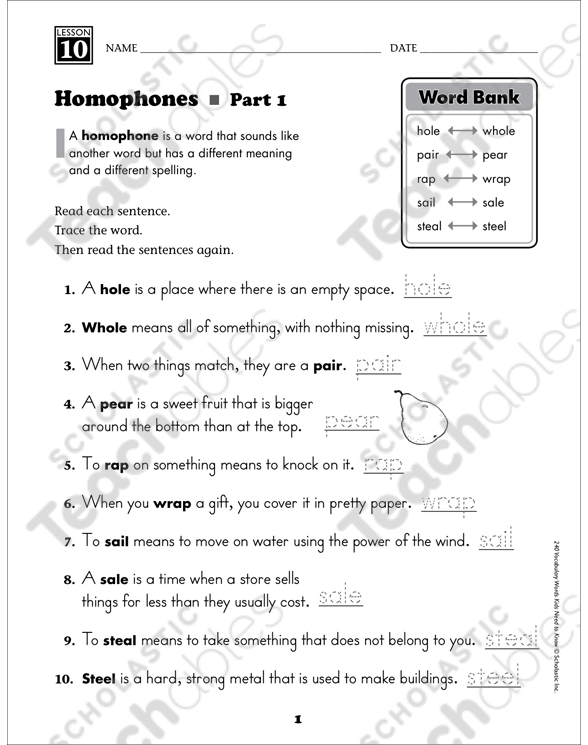 Free Printable Homophone Worksheets Grade 2