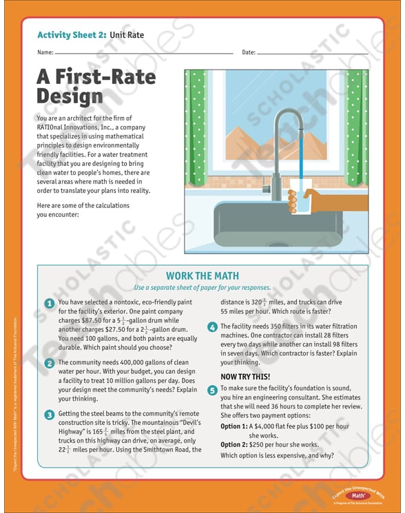 Unit Rate: A First-Rate Design | Printable Skills Sheets ...
