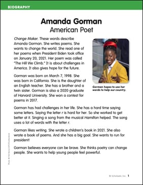 amanda gorman american poet printable lesson plans and ideas skills sheets