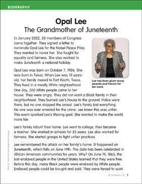 opal lee the grandmother of juneteenth printable lesson plans and ideas skills sheets
