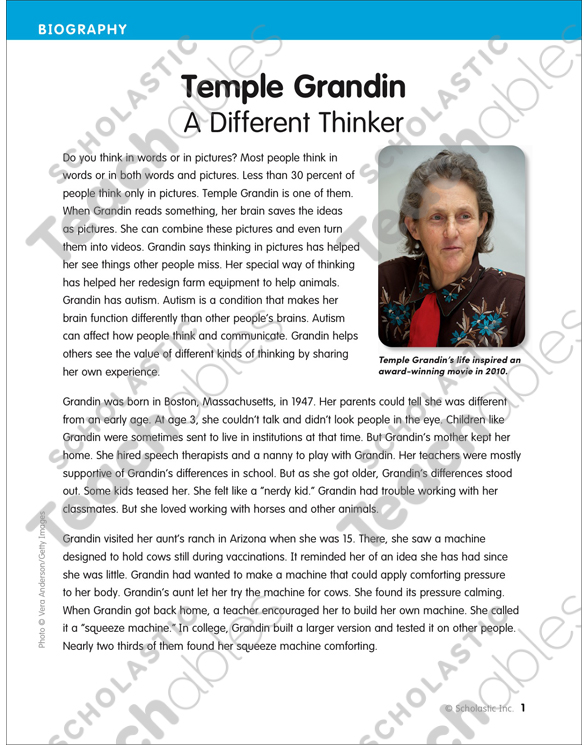 Temple Grandin: A Different Thinker | Printable Lesson Plans ...