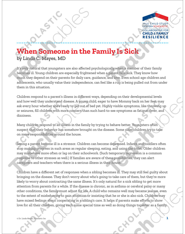 When Someone in the Family Is Sick | Printable Classroom ...