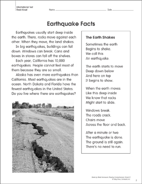 Earthquake Facts/Earth Shakes: Reading Homework