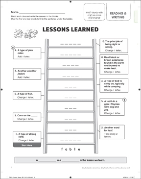 Lessons Learned Content Area Word Ladder