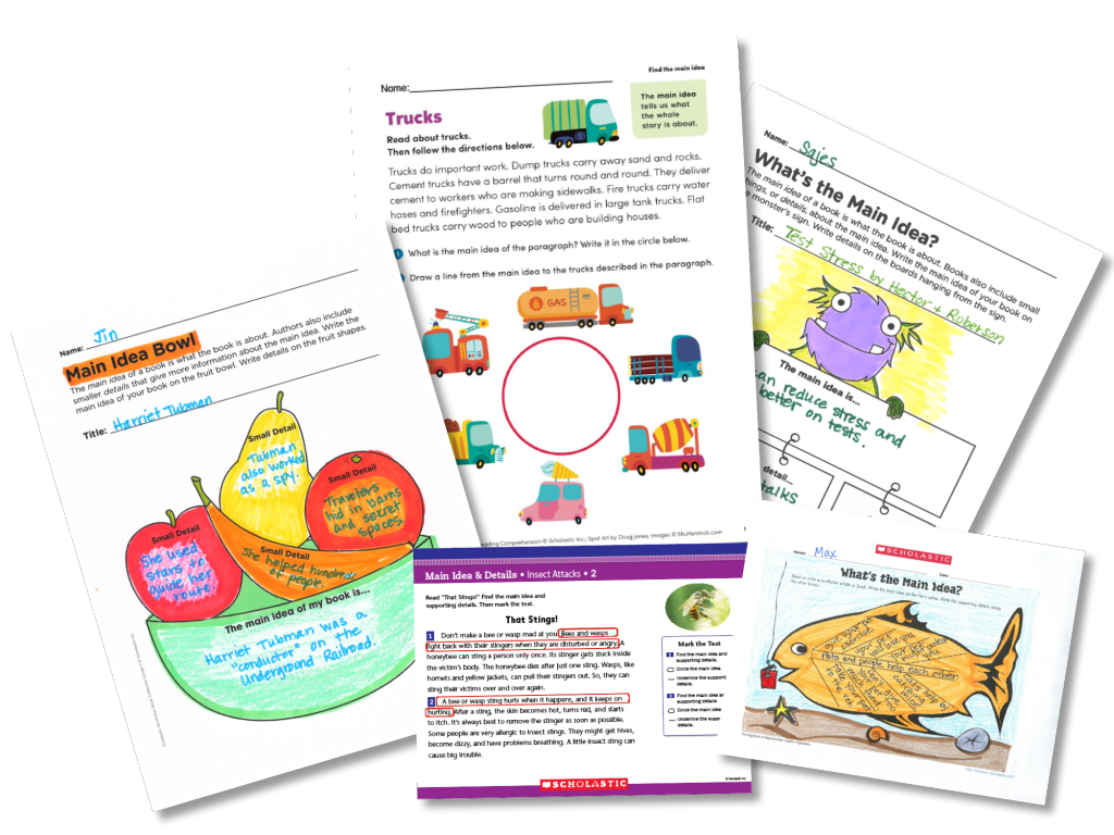 Image of texts and graphic organizers for building reading skills