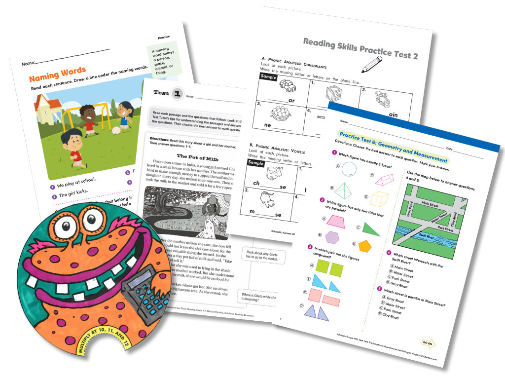 Image of practice tests and study tools for math, reading, and grammar