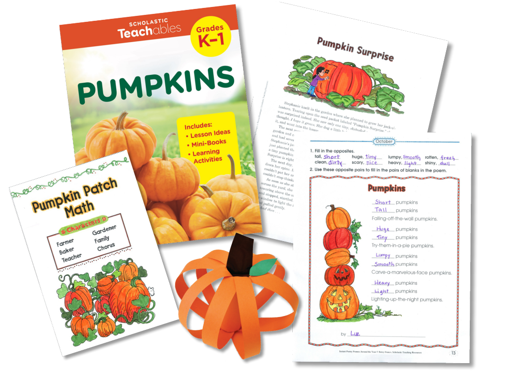 Image of printable pack, worksheets, and mini-book with pumpkin theme