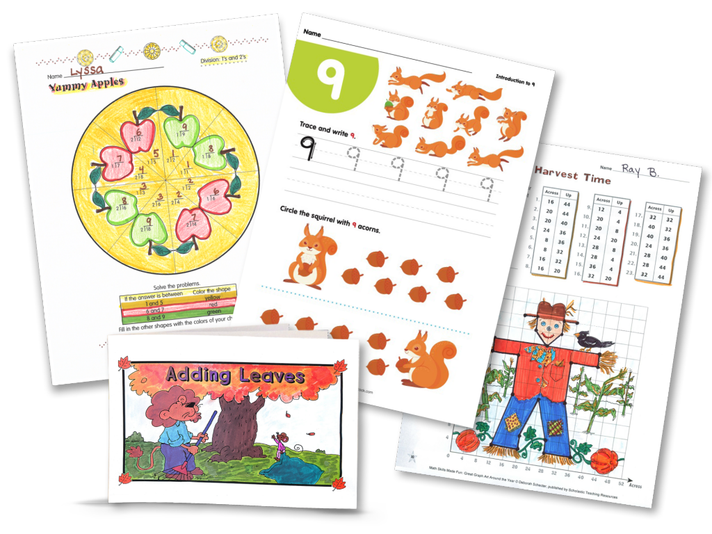 Fall-themed math resources for grades PreK to 6